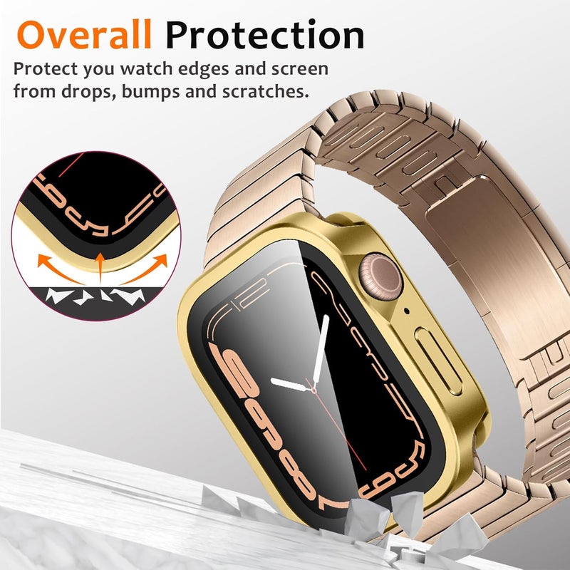 Amizee Metal Case Compatible with Apple Watch SE 3/2/1 Series 6/5/4 44mm Case with Built-in Screen Protector, Straight Edge Ultra Thin with Back Cover Protective Cover for iWatch 44mm, Gold - Image 3
